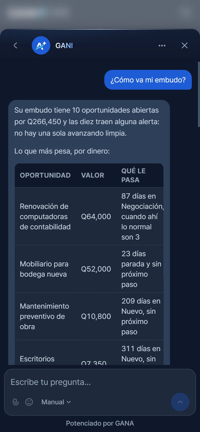 Conversación con GANI en el teléfono